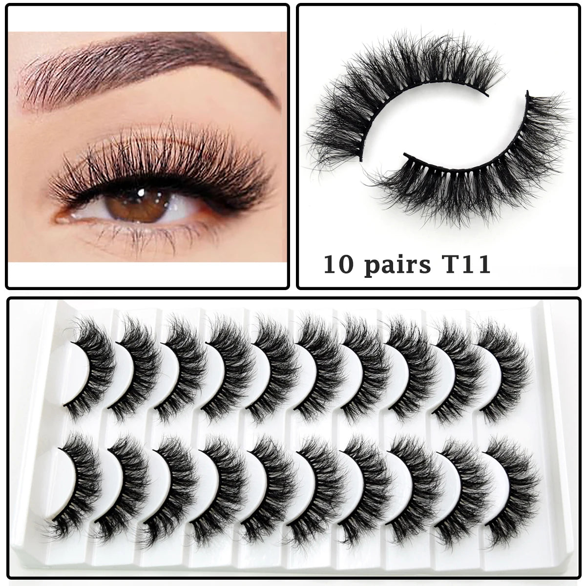 3/5/10 Pairs Natural Long 3D Mink Lashes Fluffy Volume