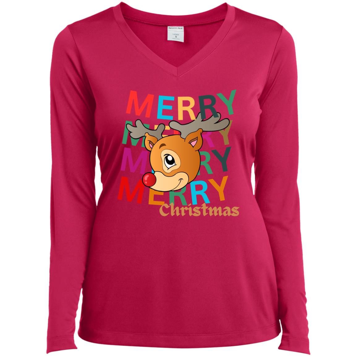 Ladies’ Long Sleeve Christmas V-Neck Tee