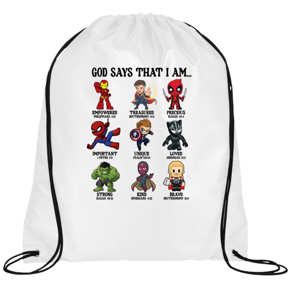 God Says I Am.... Line Drawstring Backpack