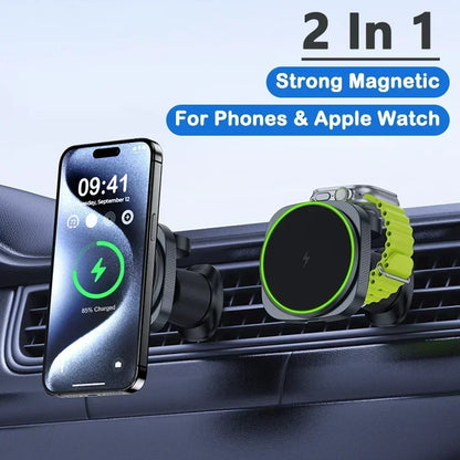 2 IN 1 Magnetic Wireless Car Charger For iPhone 15 14 13 12, Pro Max Apple Watch 8 7